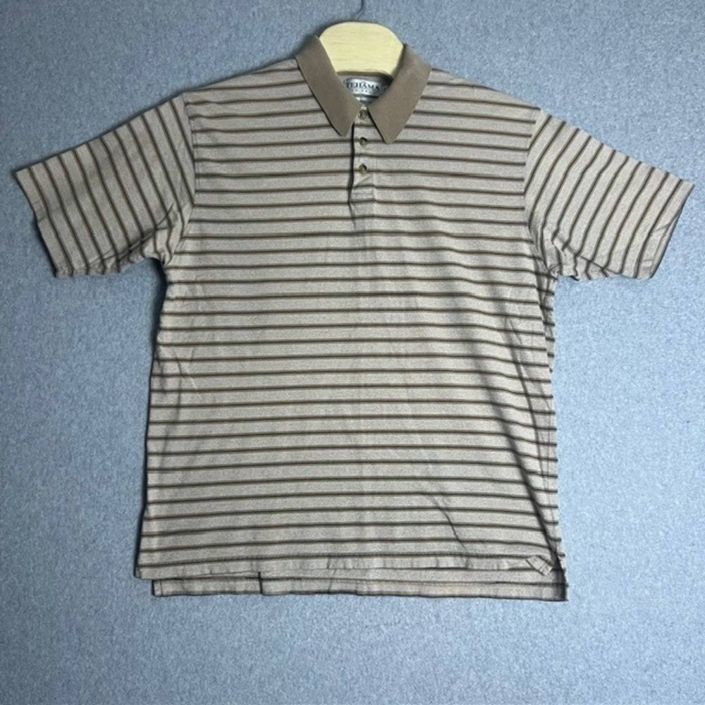 Tehama Clint Men's Tan Striped Golf Short Sleeve Cotton Blend Polo Shirt Size XL